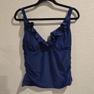 Nicole Miller Studio Navy Blue Ruffled Tankini Top (XL)
